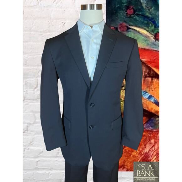 Jos A Bank Traveler 43L 36x31 Mens Navy Blue 2 Piece Suit Jacket Pants - Picture 5 of 16